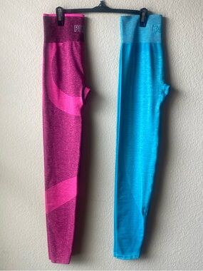 PINK VS Women's Leggings XS Pink Blue High Rise Seamless Yoga Athletic Bundle